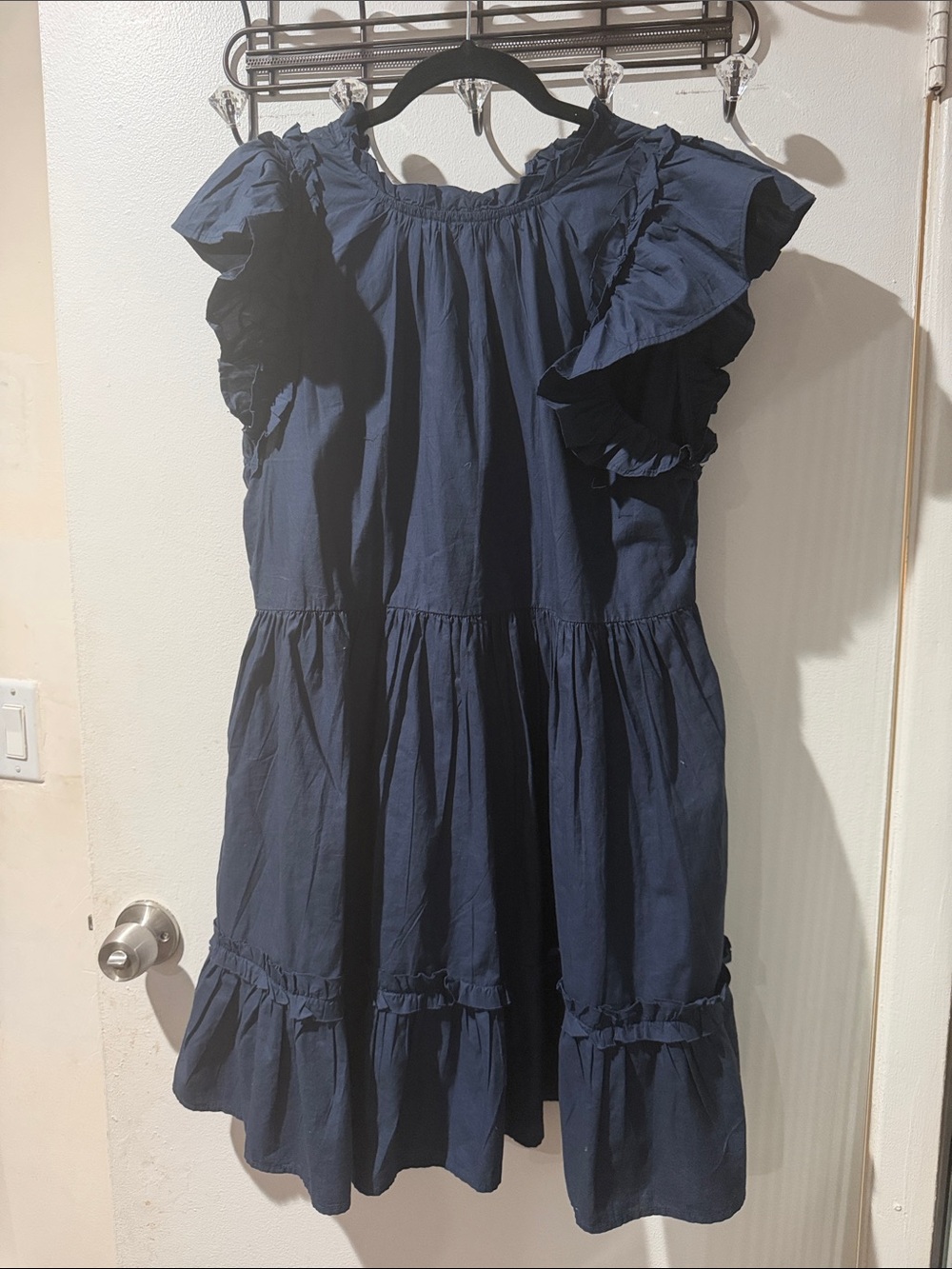 House of Harlow 1960 Navy Ruffle-Sleeve Cotton Dress